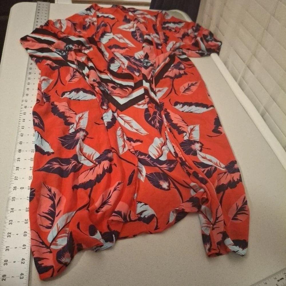 Unbranded One Size Red Blue Tropical‎ Leaf Loose Resort Kimono Coverup